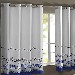 Cortina de Cozinha Estampada Gorgurinho 3,00m x 1,50m Com Ilhós (Flor Azul)