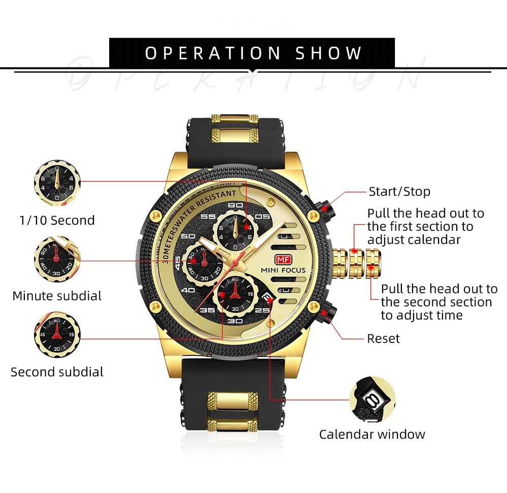 Image of AIMES Mens Watches Chronograph Waterproof Sport Military Watch for Men Analog Quartz Movement Stylish Wrist Watch Elegant Gift Watch for Men