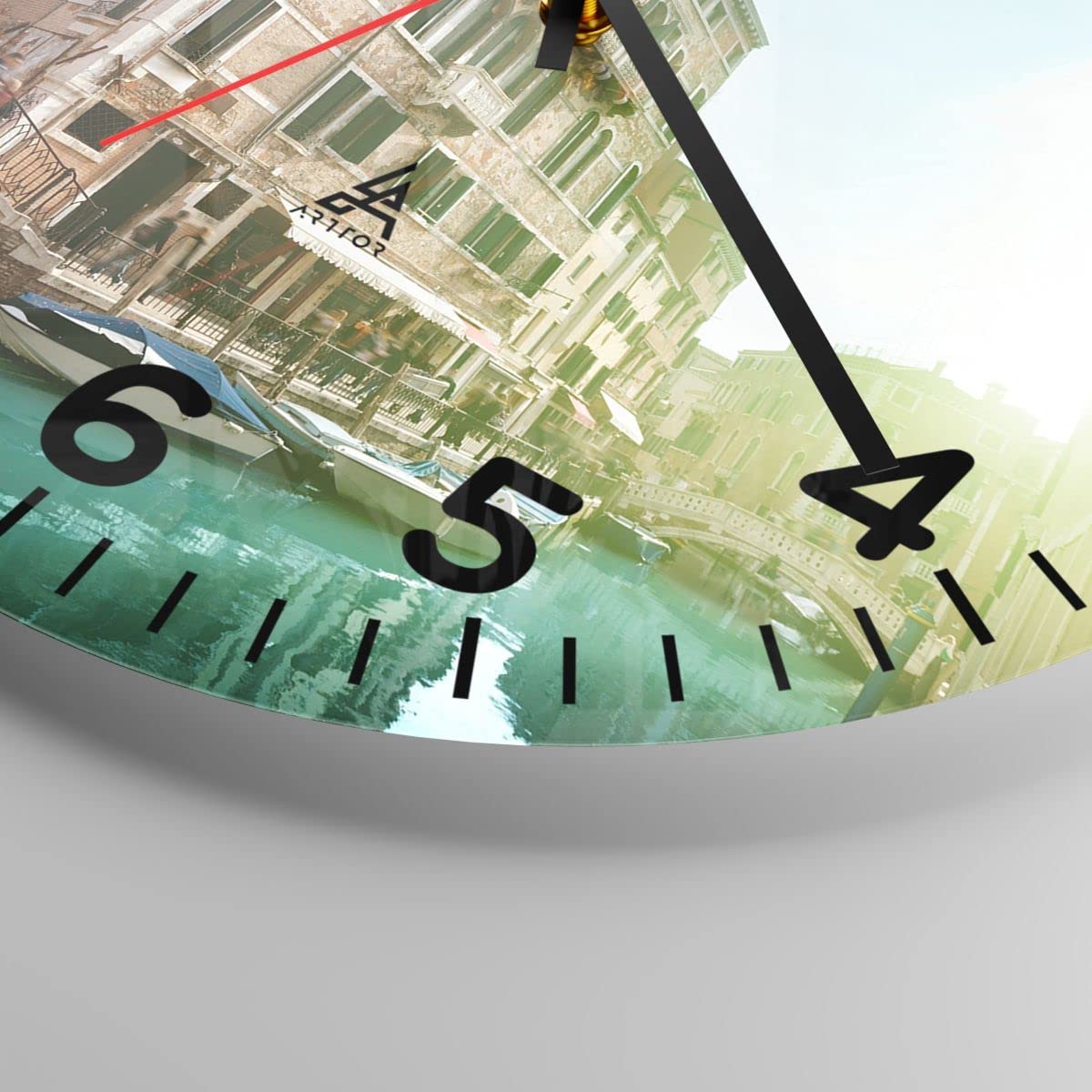ARTTOR Zegar ścienny na szkle Kanał Woda Wenecja dom Nowoczesny 30x30 cm Dekoracja ścienna Salon Sypialnia Kuchnia Deko Cichy zegar na ścianę Duży Wall Clock Dekor C4AR30x30-2725