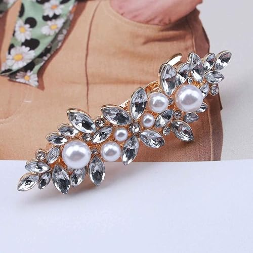 Miniatura 2 de Clip de pelo de perlas de cristal bohemio con diamantes de imitación brillantes, pasadores de pelo de cristal dorado, pasadores de pelo de flores