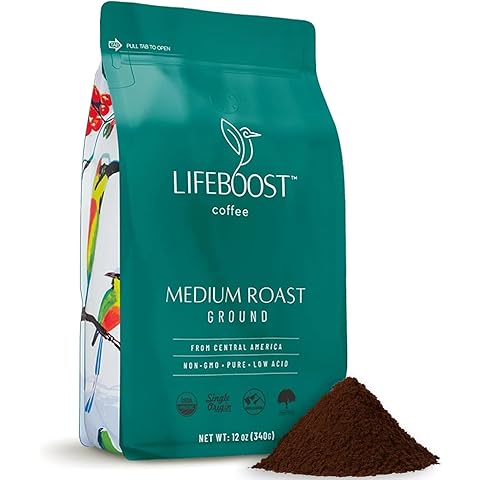 Lifeboost Coffee Ground Medium Roast Coffee - Low Acid Single Origin USDA Organic Coffee - Non-GMO Ground Coffee Third Party Tested For Mycotoxins & Pesticides - 12 Ounces