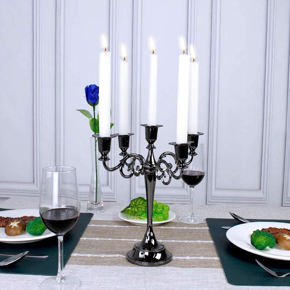 Queta Chandelier Bougeoir en Métal Style d'Européen Chandelier de Mariage Candélabre pour Noël Cadeau d'anniversaire Décor à La Maison (Noir)