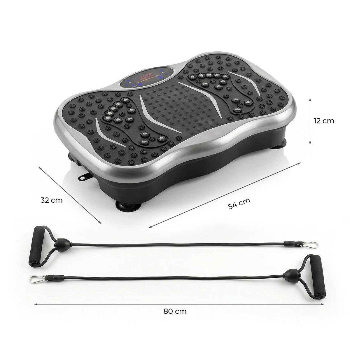 Piattaforma Vibrante Fitness Musicale + Bande di Resistenza, 99 Livelli Intensità, 5 Programmi, Altoparlante Bluetooth, Telecomando, Schermo LCD, Piattaforma Oscillante 150 kg
