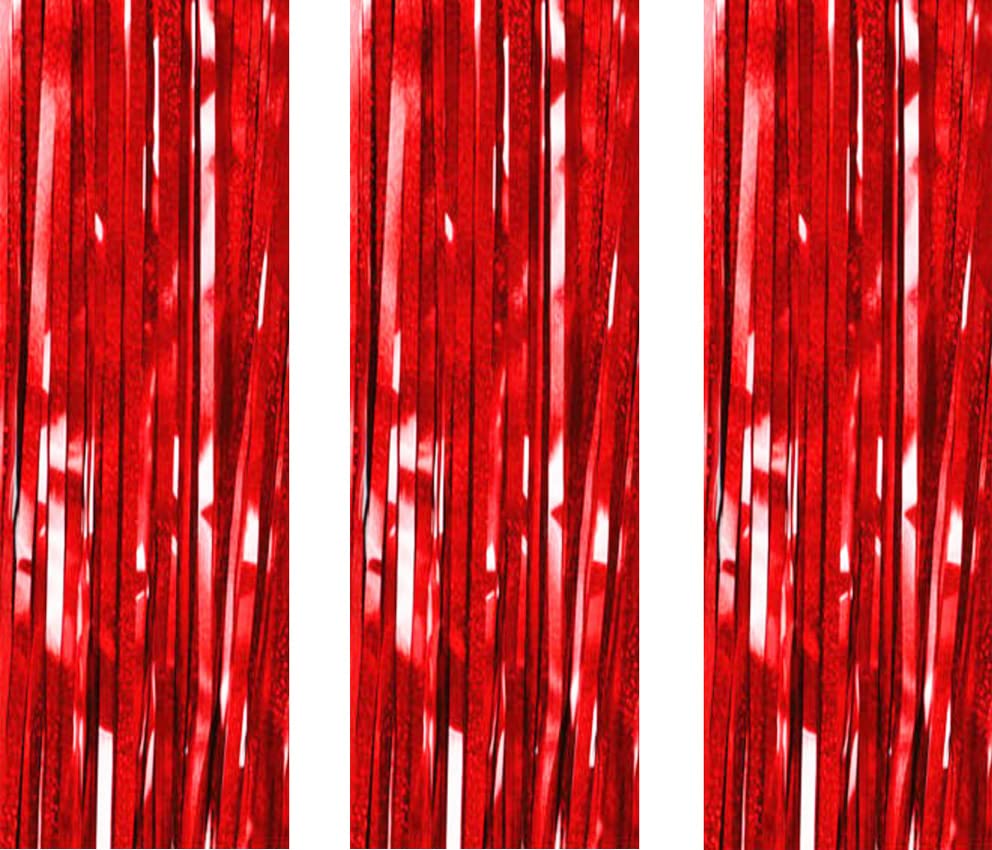 AILEXI 3 Pack Rideaux Métalliques Clinquant Feuille Frange Miroitement Rideau Porte Fenêtre Décoration pour Anniversaire Fournitures De Fête De Mariage 3.2ft*6.6ft (1m*2m) - Laser Rouge