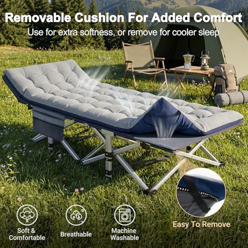 Image of ABORON Camping Cot for Adult 28 inch Extra Wide, Heavy-Duty 1200D Oxford Cot for Sleeping, Portable Folding Camp Bed with Mat & Carry Bag