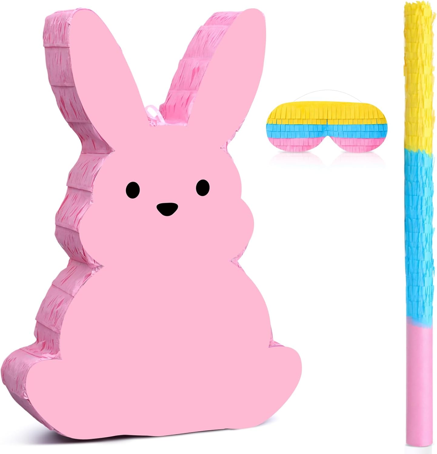 Bunny Easter Egg Piñata with Blindfold, Bat and Filler, Funny Cute Bunny Party Favors for Cute Bunny Easter Egg Theme Kids and Adults Party Supplies Decoration (Cute)