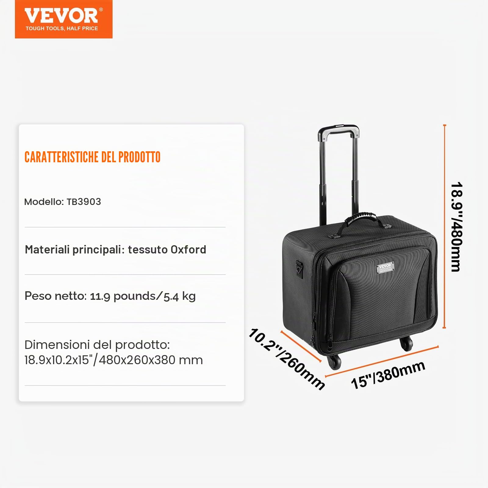 VEVOR Scatola di immagazzinaggio professionale per donne e ragazze, nero, trolley estensibile con ruote girevoli, nero, Valigia estensibile con ruote girevoli
