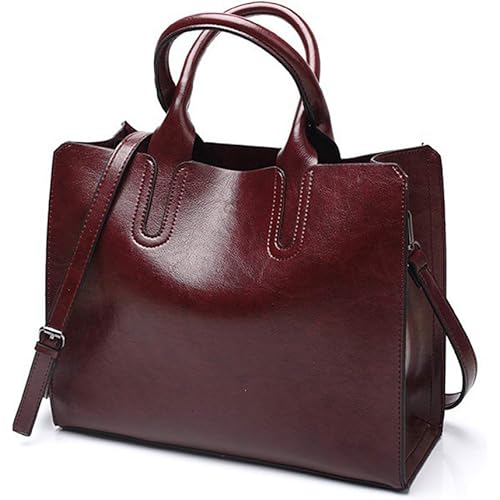 Pahajim Women Fashion Tote Handbags Lightweight PU Leather Satchel Shoulder Bags Retro Oil Wax Handle Purse