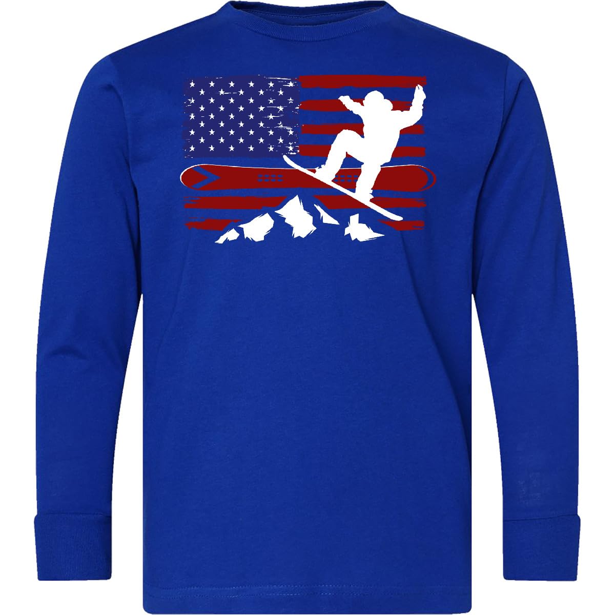inktastic Snowboarding US Flag Youth Long Sleeve T-Shirt