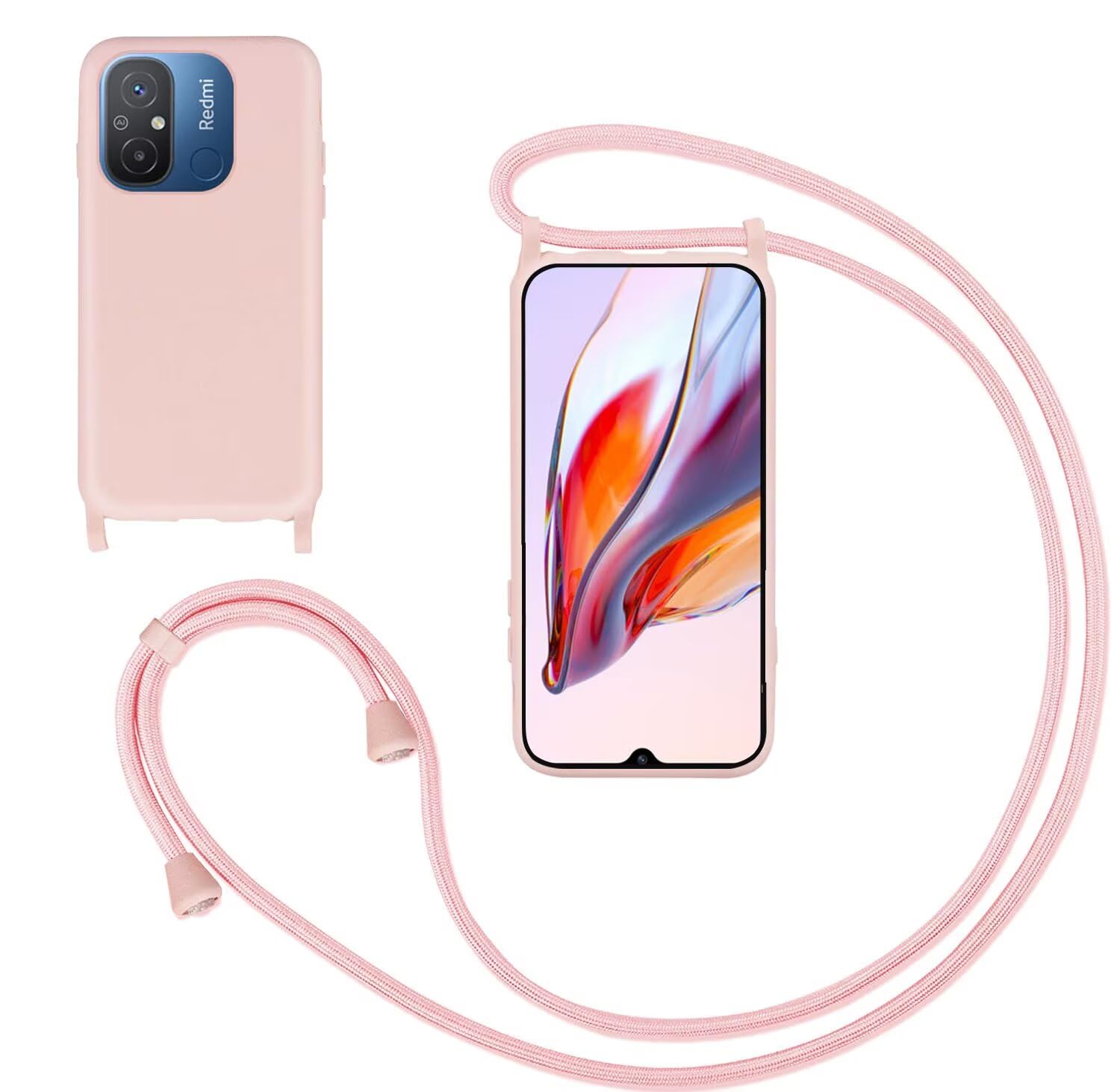 Vauki Cover per Cordino con Collana per Xiaomi Redmi 13C 6.74, Custodia Silicone Morbido con Corda, Case Tracolla Antiurto con Necklace Regolabile per Redmi 13C, Viola