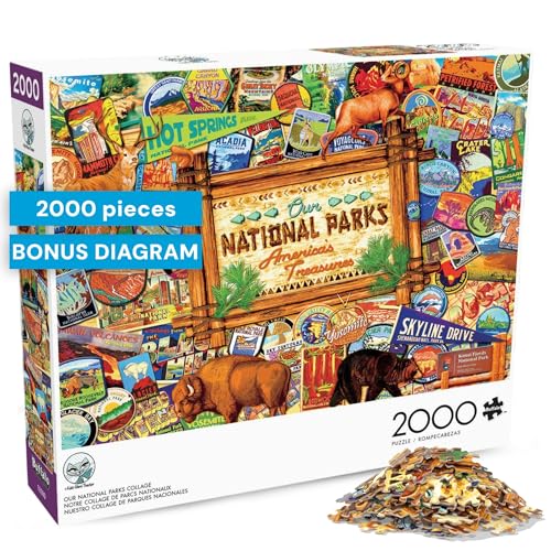 Buffalo Games Jigsaw Puzzle – Our National Parks Collage by Kate Ward Thacker – 2000-Piece Puzzle for Adults, Includes Poster, Made in USA