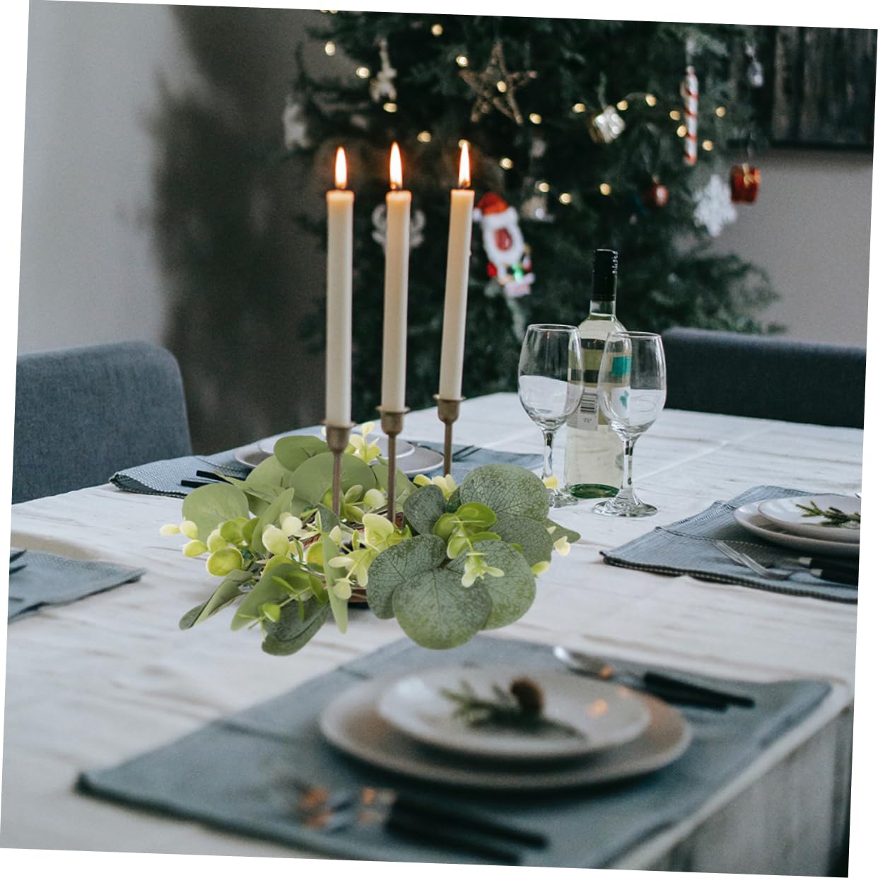 PRETYZOOM 6 Stück Künstliche Eukalyptus Blättergirlanden Kerzenringe aus Kunststoff mit Realistischem Design und Leichtem Gewicht für Indoor und Outdoor Tischdekoration