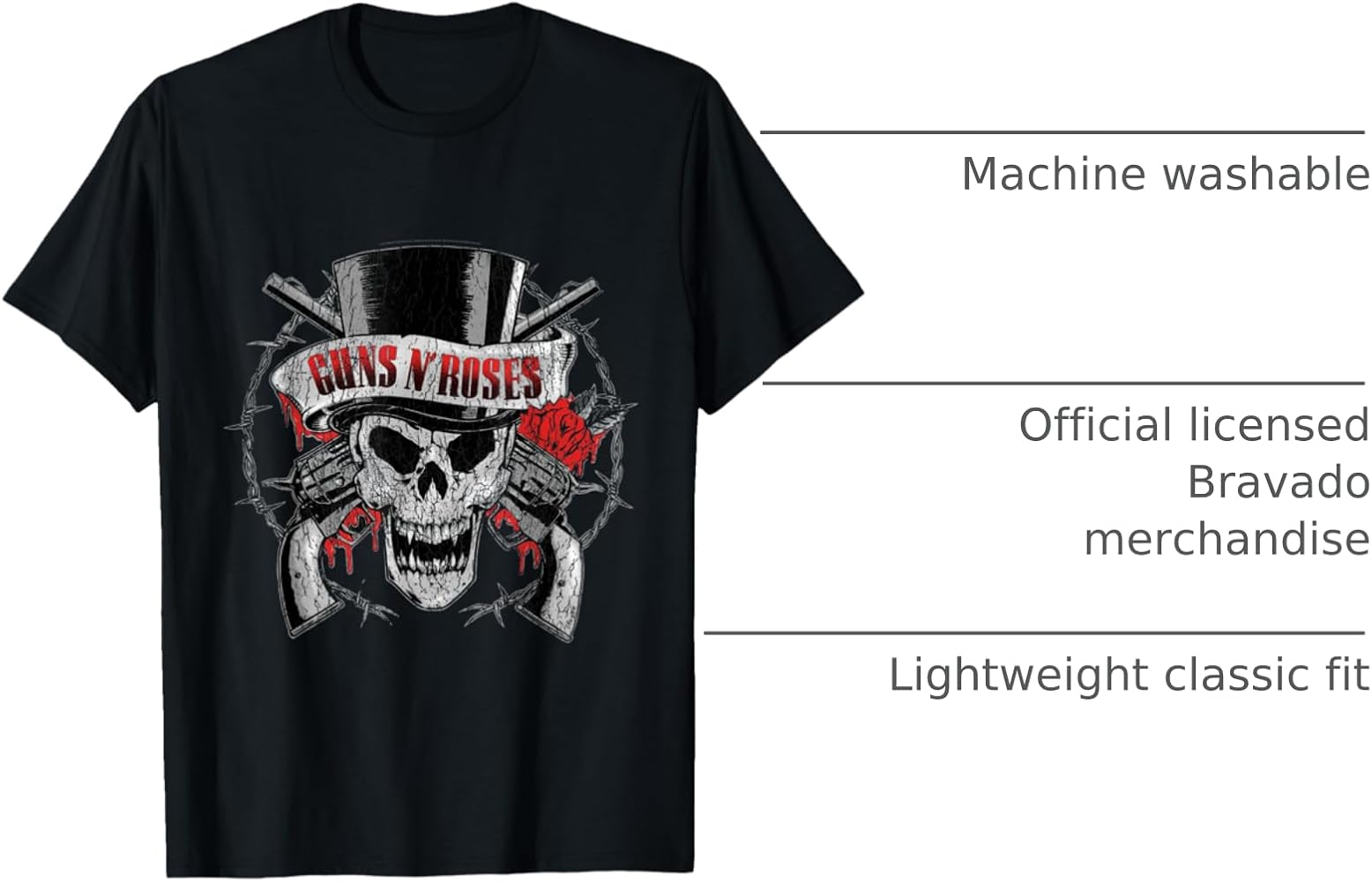 Amazon.com: Guns N' Roses Official Top Hat Skull T-Shirt