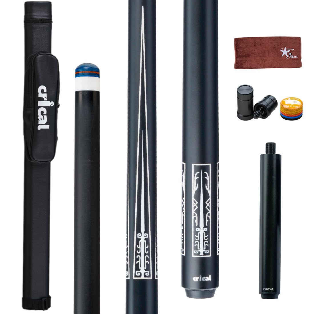 CRICAL Carbon Fiber Pool Cue Stick 58" Billiard Cue Sticks Professional Low Deflection Pool Sticks with 3/8 * 8 Pin Joint and 12.5mm Tip