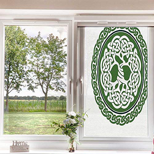 Celtic Window Film Window Film Privacy,Illustration Of Celtic Tree Of Life On A Green Circle With Frieze Window Decal For Home Office Uv Protection,White Dark Teal Fern Green 24X36 Inch #TOP3
