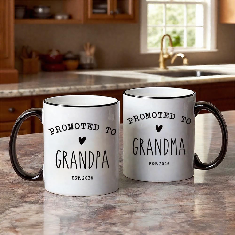 Promoted To Grandpa & Grandma Mugs Set, Pregnancy Announcement Gift for Grandparents, New Grandma & Grandpa Gifts, Grandparents Baby Announcement Gifts 11oz