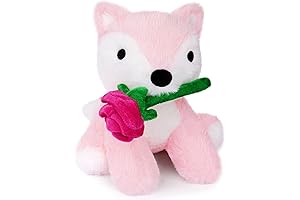 10'' Valentines Day Stuffed Animals, Pink Fox with Rose Plush