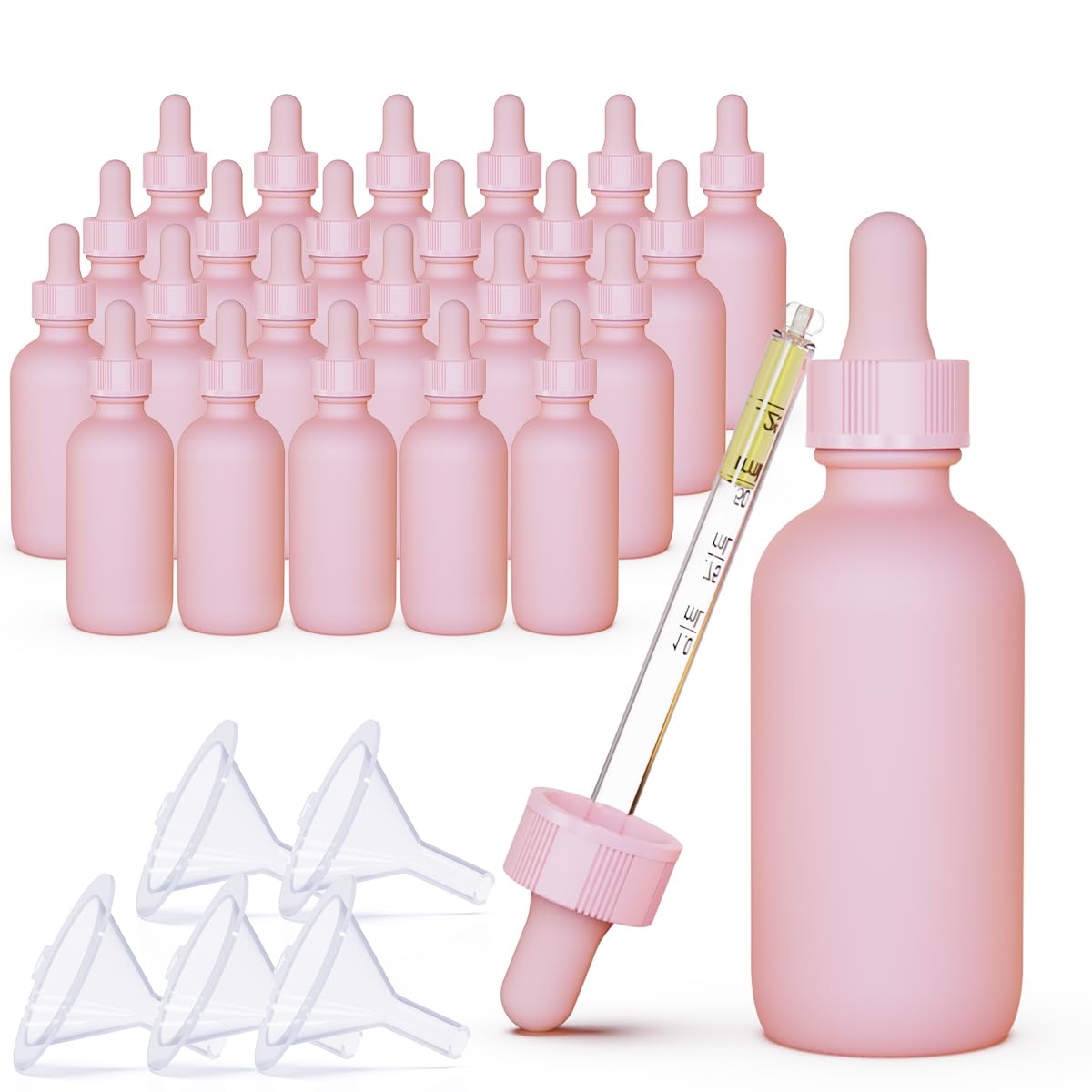seafulee 24 Pack 2 oz Pink Coated Glass Dropper Bottles (60ML) with Glass Eye Dropper, UV Safe Bottles for Essential Oils and Aromatherapy …