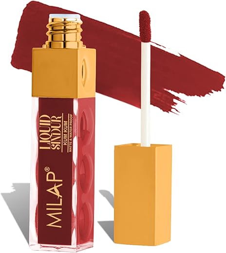 Milap Bridal Glam Velvet Matte Liquid Sindoor | Waterproof Sindur Quick Drying Formula With Long Sponge Tip Applicator, (7ML Maroon Sindoor)