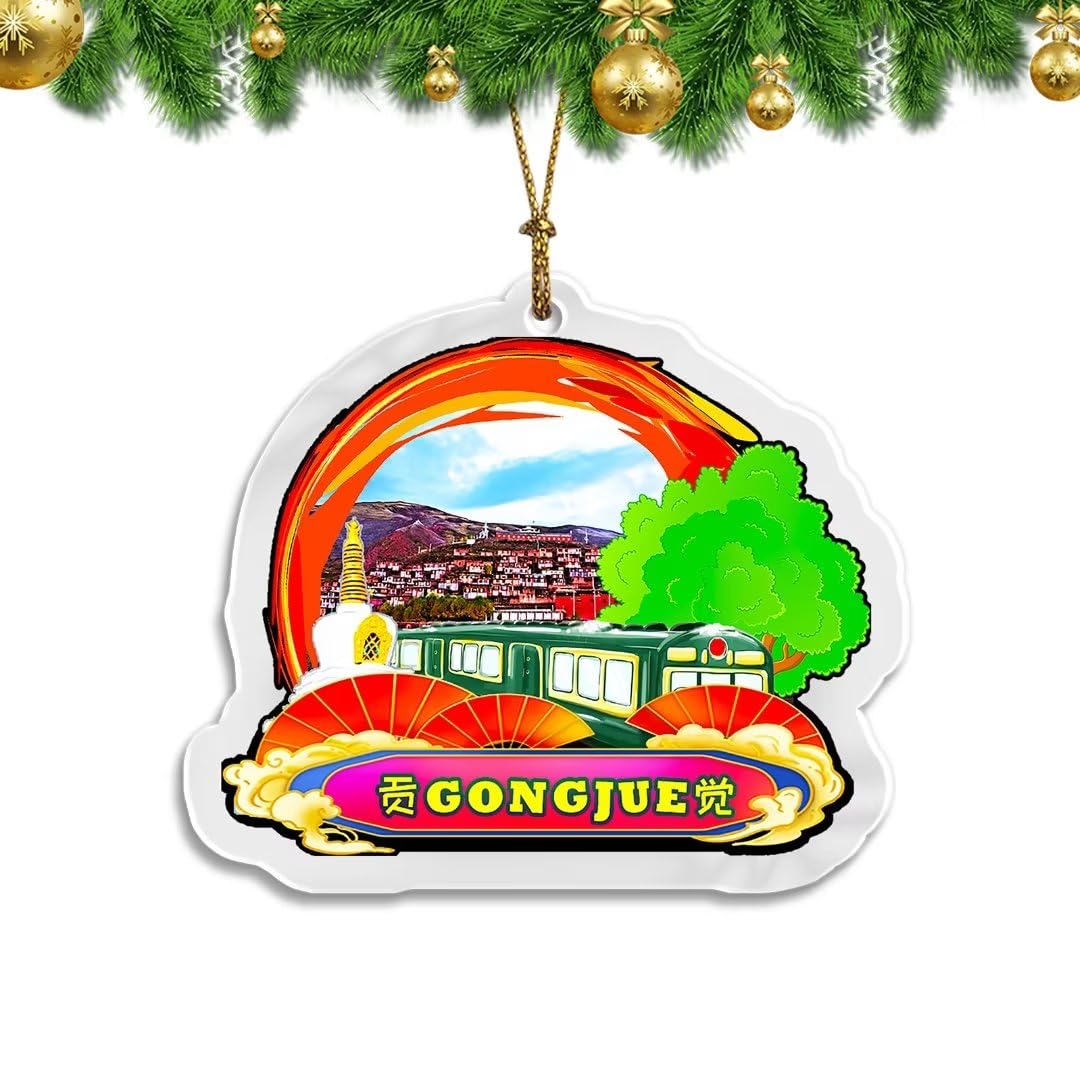 GongJue Xizang China Christmas Ornament Transparent Acrylic Double Sided Tree Decoration Pendant Travel Souvenir Tourist Collection Personalized Car Backpack Accessories -782