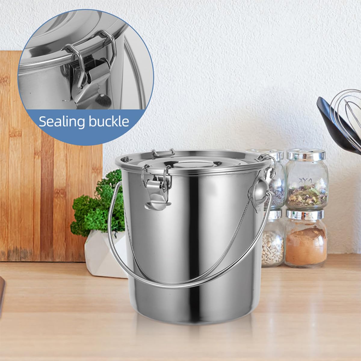 PATKAW Seau Hermétique en Acier Inoxydable 9l avec Poignée, Contenant Alimentaire Polyvalent et Grosse Capacité, Stockage Transport