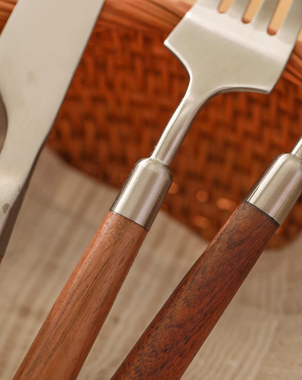 10-teiliges Besteckset Aus 18/10-edelstahl Mit Holzgriffen, Bestehend Aus Messern, Gabeln Und Löffeln. Rustikales Holzbesteck Für Küche, Haushalt, Hochzeit Und Silver 24 Piece Service for 6