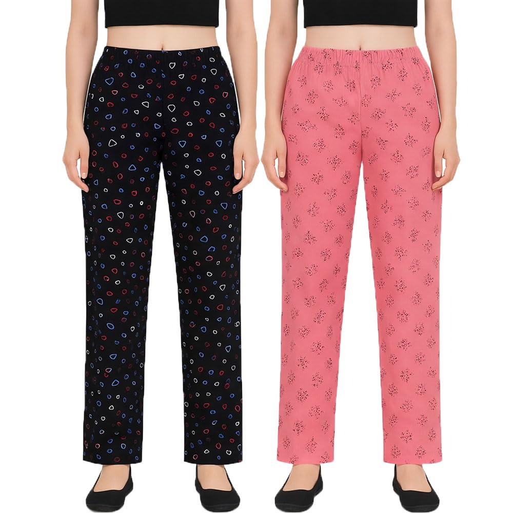 brand flex Women's Casual Cotton Solid Night Pant For Women Combo Pack Of 2 Black, Pink-picture-38