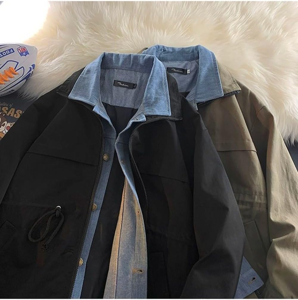Unisex Varsity Jacket, Layered Look Winter Jackets for Men and Women Streetwear Bomber Coats (Black,Medium,Medium)