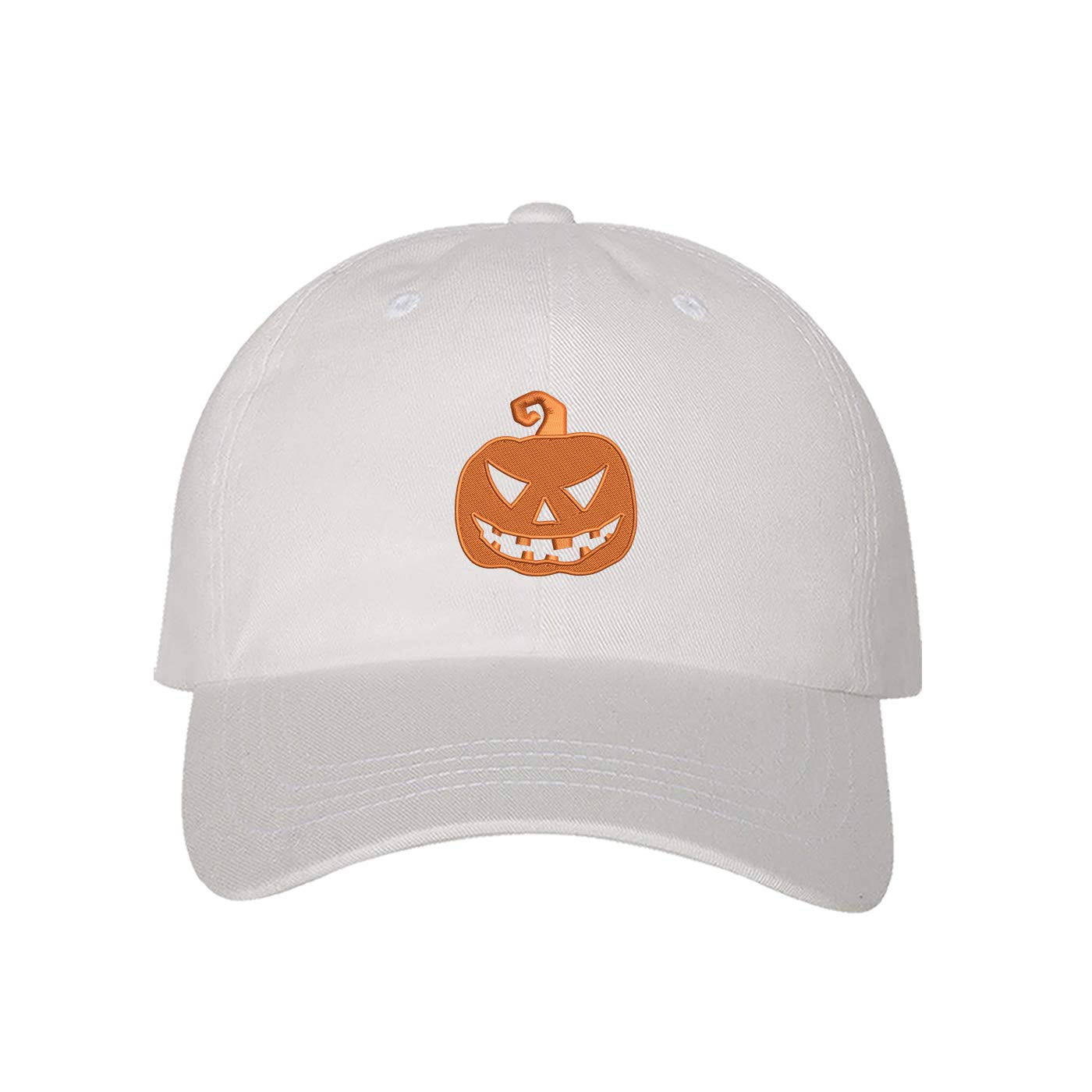 DSY Lifestyle Scary Pumpkin Halloween Unisex Baseball Hat - Jack O Lantern Hat (White)