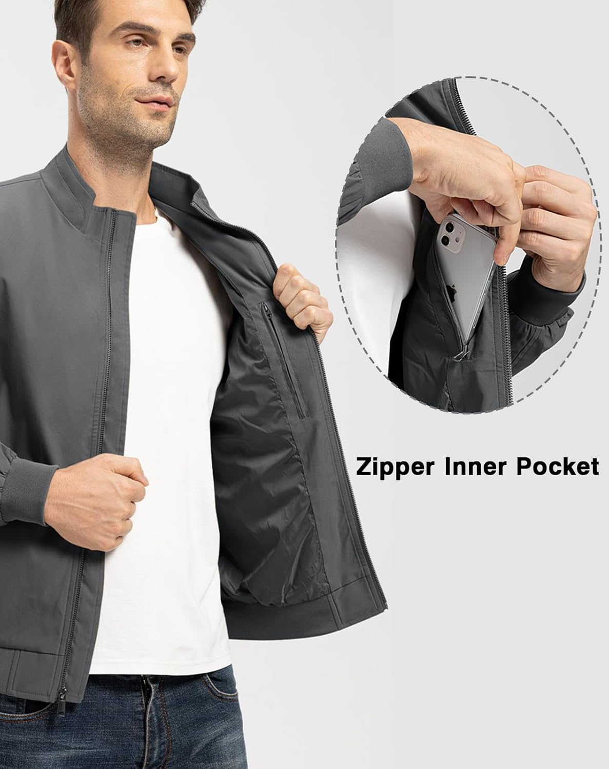 TBMPOY Mens Lightweight Jackets Light Windbreaker Full Zip Casual Work Jacket Golf Business Fall Track Coat with Pockets - Image 4