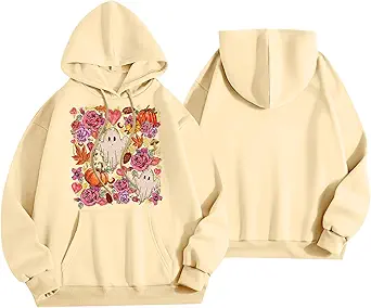 Halloween Hoodies for Women 2025 Fall Fashion Long Sleeve Cute Ghost Graphic Lightweight Hoodie with Pockets