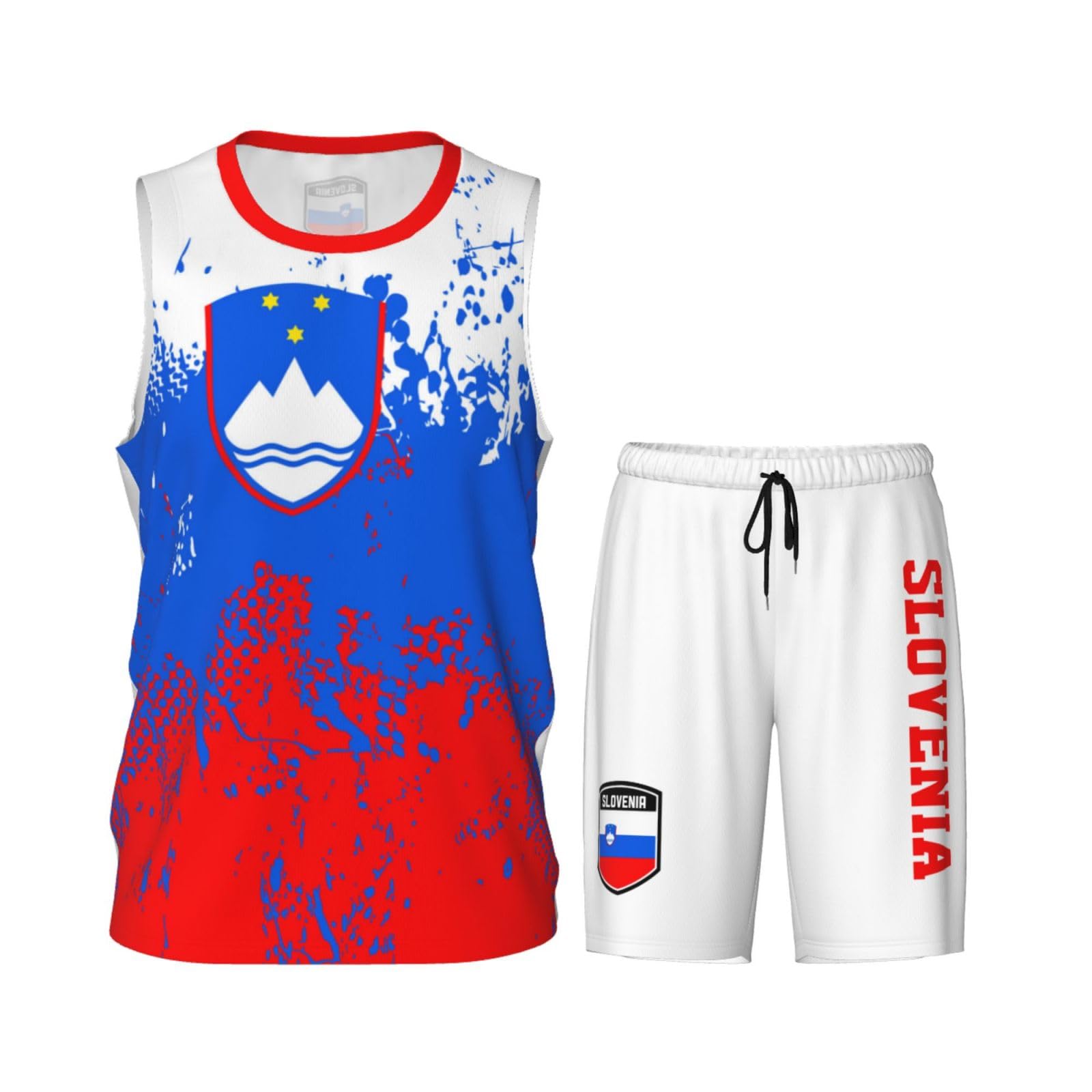 Slovenia Flag Grain (3) Basketball Jersey Uniform Suit For Men Adults Training Athletic Set
