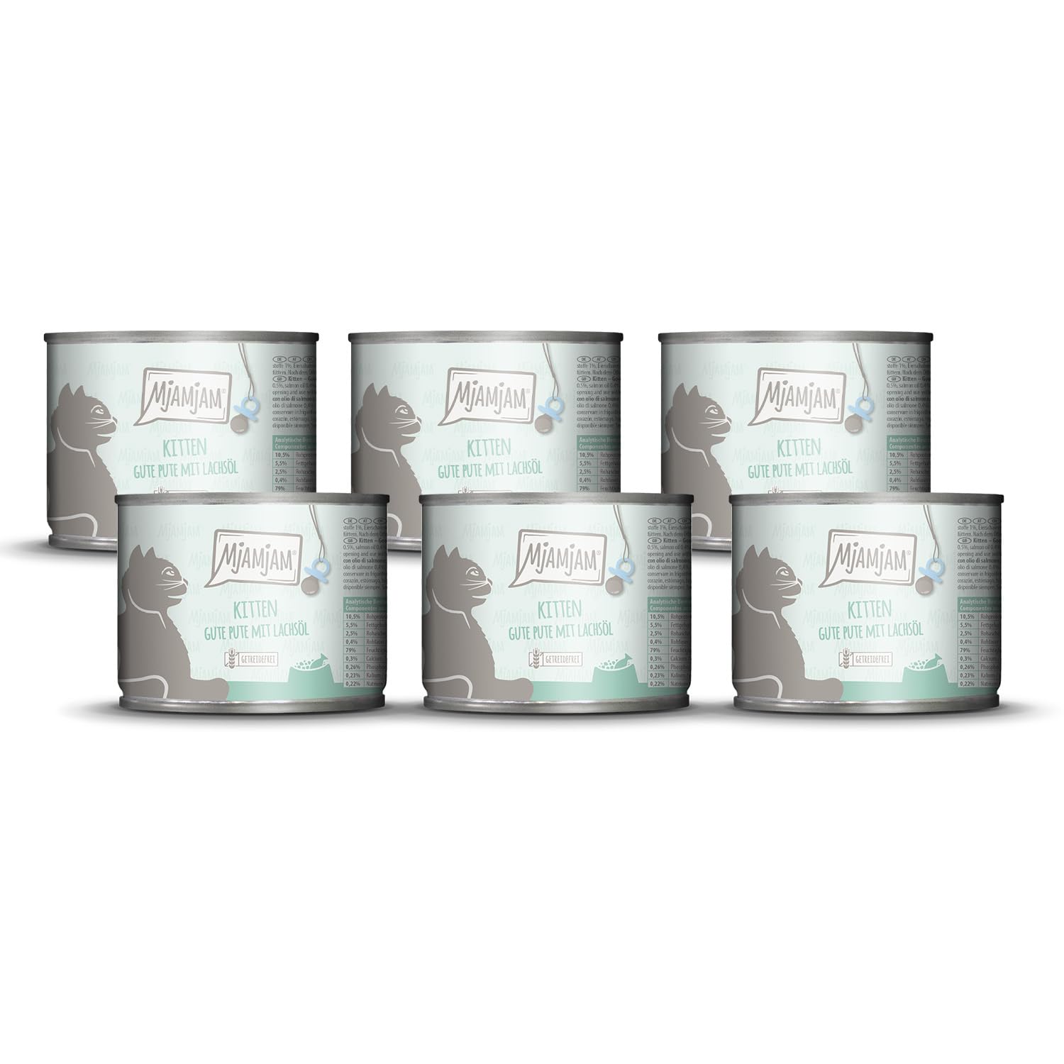 MjAMjAM - Comida húmeda premium para gatos - Kitten good pavo con aceite de salmón, pack de 6 (6x200g), sin cereales