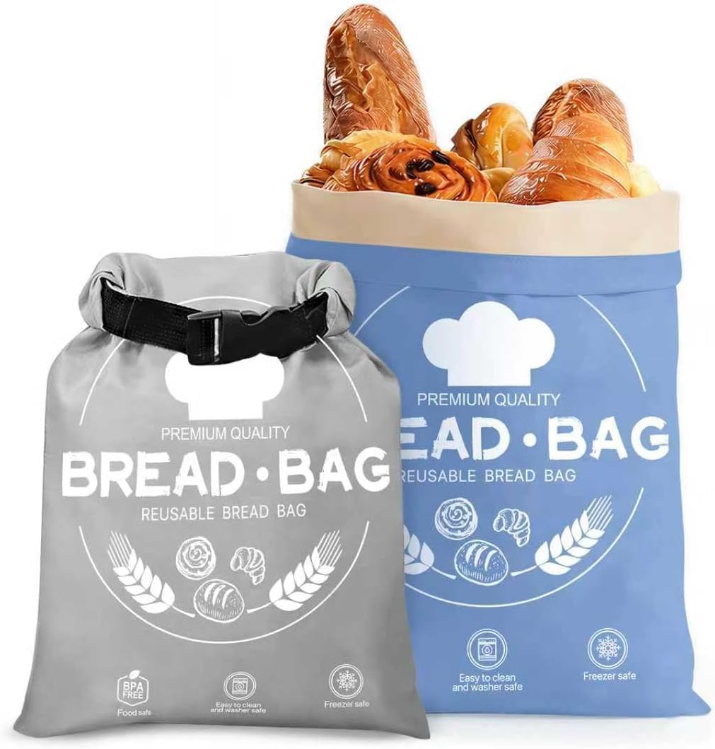 Photo 1 of 2 Pack Beeswax Bread Bags for Homemade, Reusable Bread Bag for Sourdough, XL-Reusable Waxed Linen Food Storage Bag to Keep Sourdough Fresh, Freezer-Safe, Eco-Friendly (Blue&Grey)