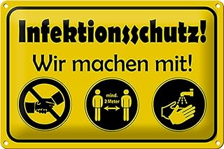 Schild Blech 30x20 cm - Made in Germany - Infektionsschutz machen mit Metall Deko Schild