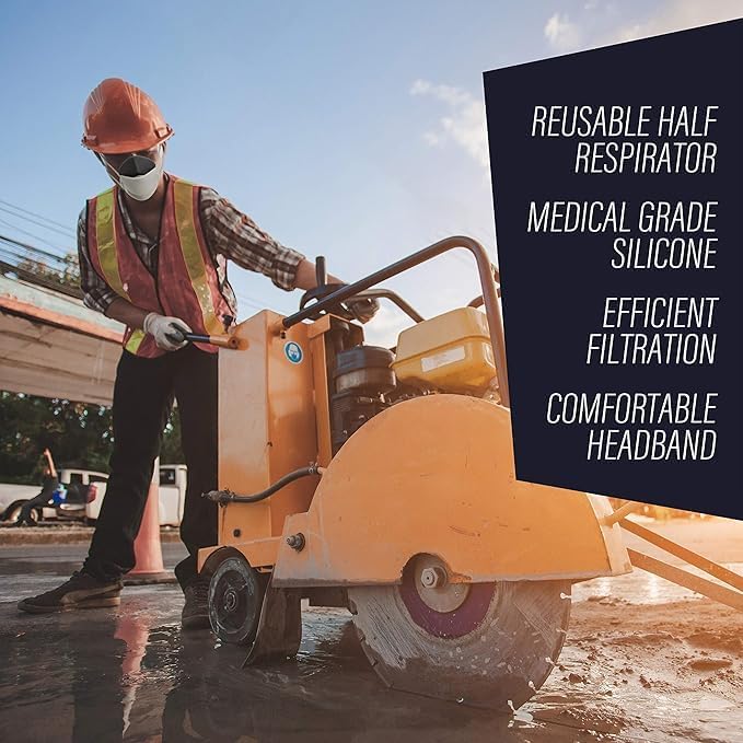 Reusable Respirator Mask with 7 Filters – Half Mask Respirator for Woodworking, Welding, Polishing Painting and Work Protection – Comfortable Quick-Release Headband and Dual Filtration - Image 6