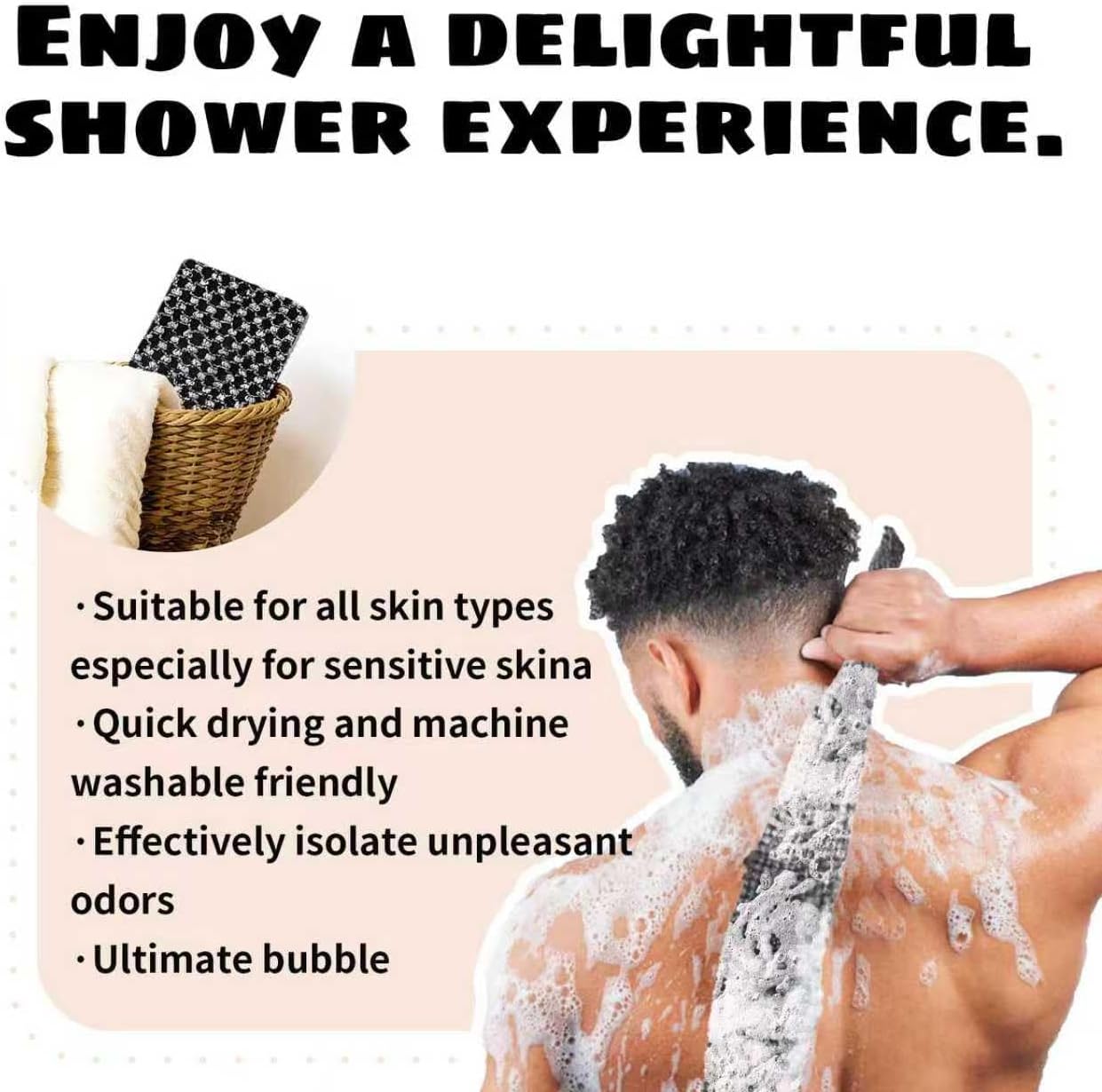 Exfoliating Shower Towel, Quick-Dry Double-Sided Body Scrubber, Oversized 48"x12" Extra Long to Clean Back & All Hard-to-Reach Spots, Gentle for All Skin,Pink