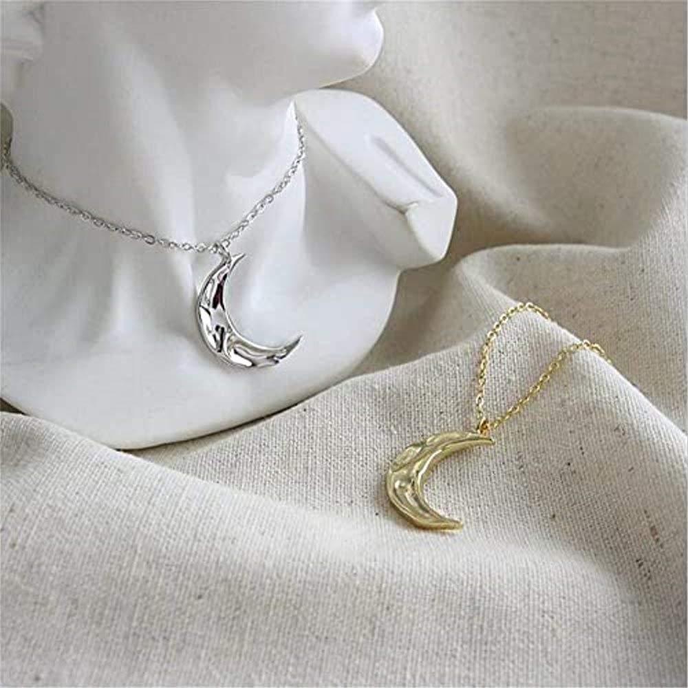 IMINI Collana con Ciondolo a Forma di Luna per Donne e Ragazze in Argento Sterling Semplice e Delicata a Mezzaluna e Mezza Fase di Luna Karma Collana Regolabile Gioielli Martellati Fatti a Mano
