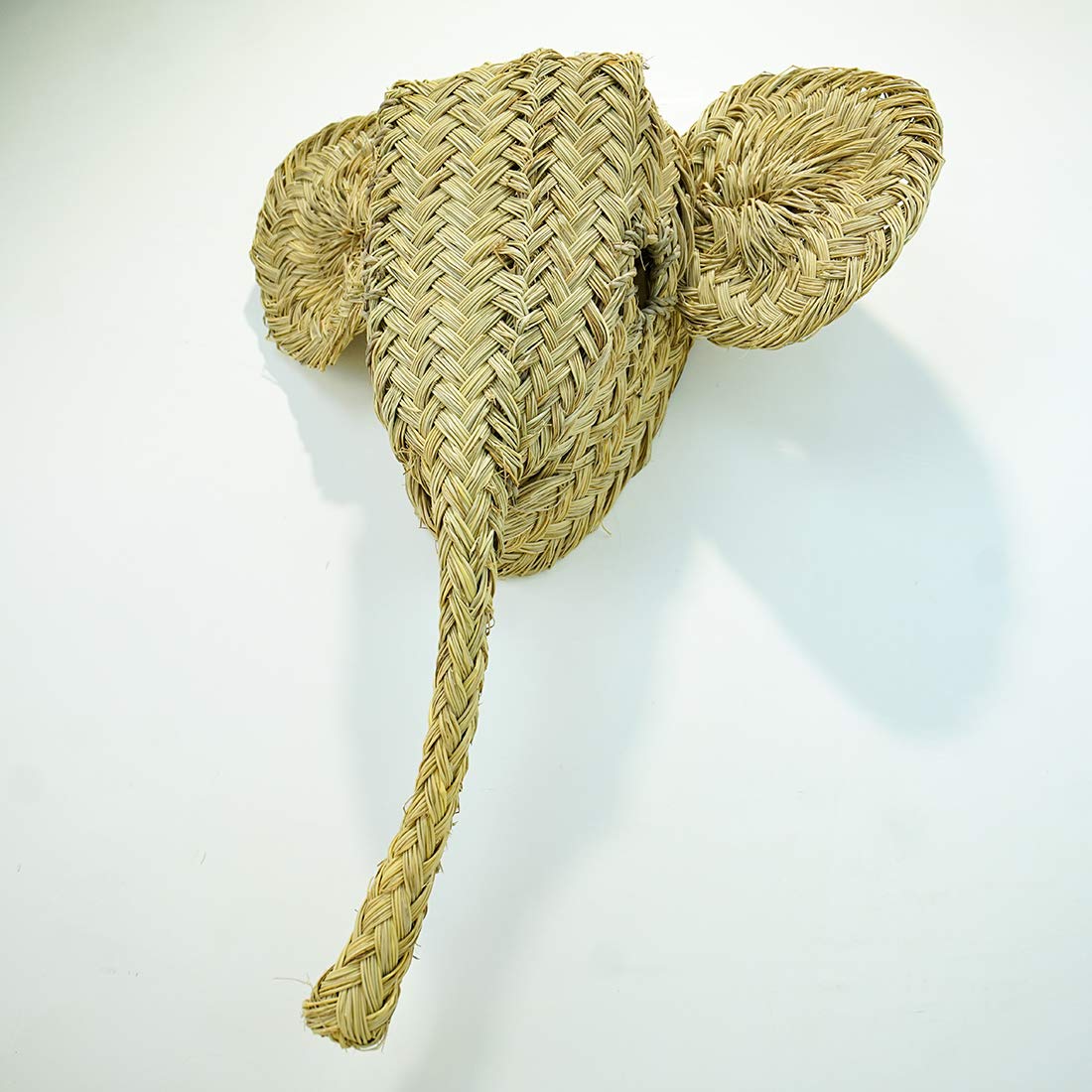 Maison Andaluz Handmade Woven Moroccan Elephant Animal Head - Moroccan Jute/Halfa Base Material - H50 W50 D15 Cm