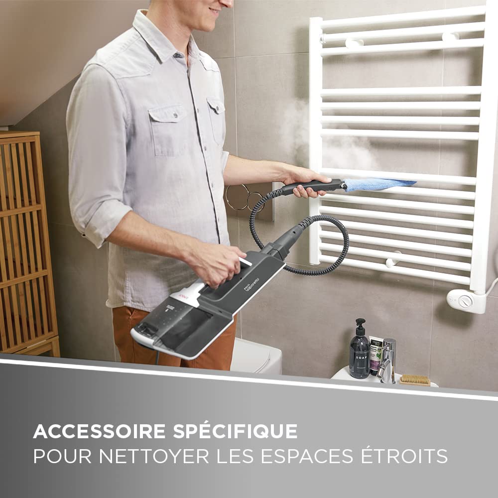 Polti Vaporetto™ SV610 Style Balai Vapeur 2-en-1 avec Nettoyeur Portable, 15 Accessoires, Chauffe Rapide 20 s, Réservoir Amovible, Filtre Anti-Calcaire, Stationnement Vertical, Gris Argent