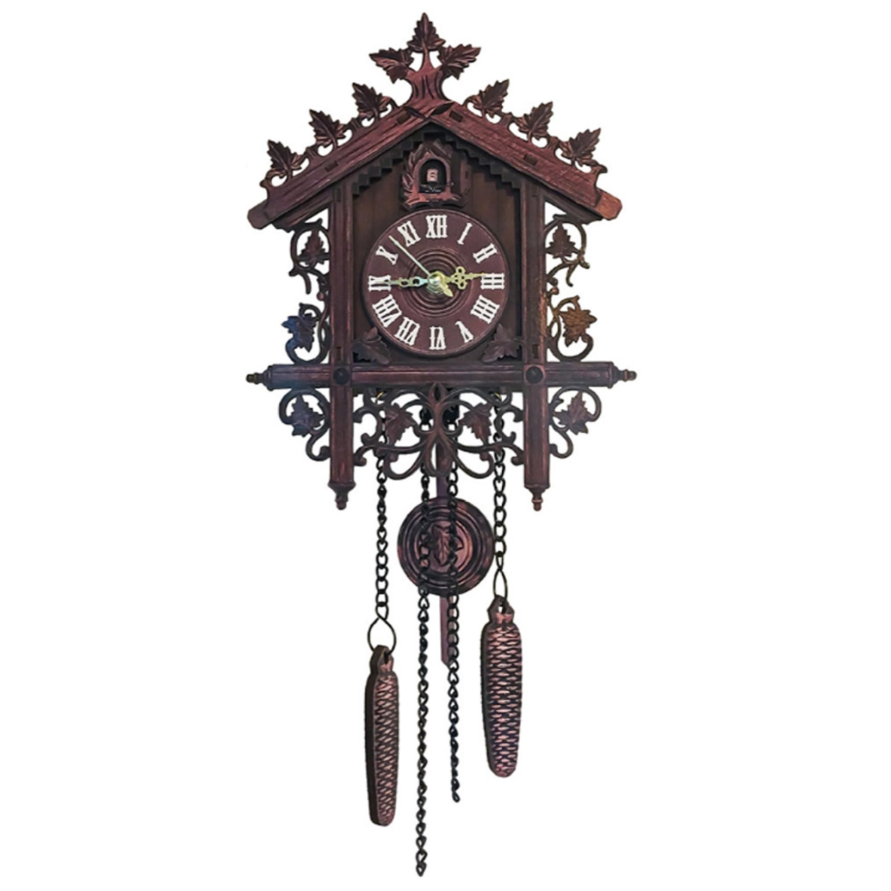 Traditional Vintage Cuckoo Wall Clock with Carved Pendant, Roman Numeral Density Board for Home Living Room, Dark Black