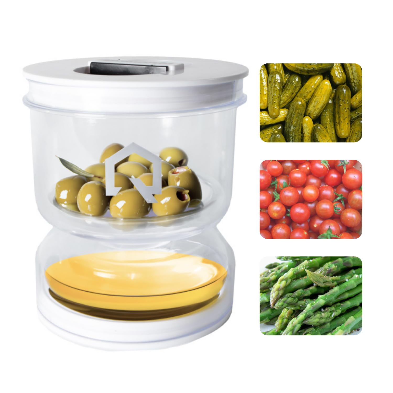 QUALIKUS Pickle and Olives Jar Container with Strainer, Upgraded ABS Lid, Multifunctional Pickle Jar & Jalapenos, BPA-free Hourglass Airtight Storage