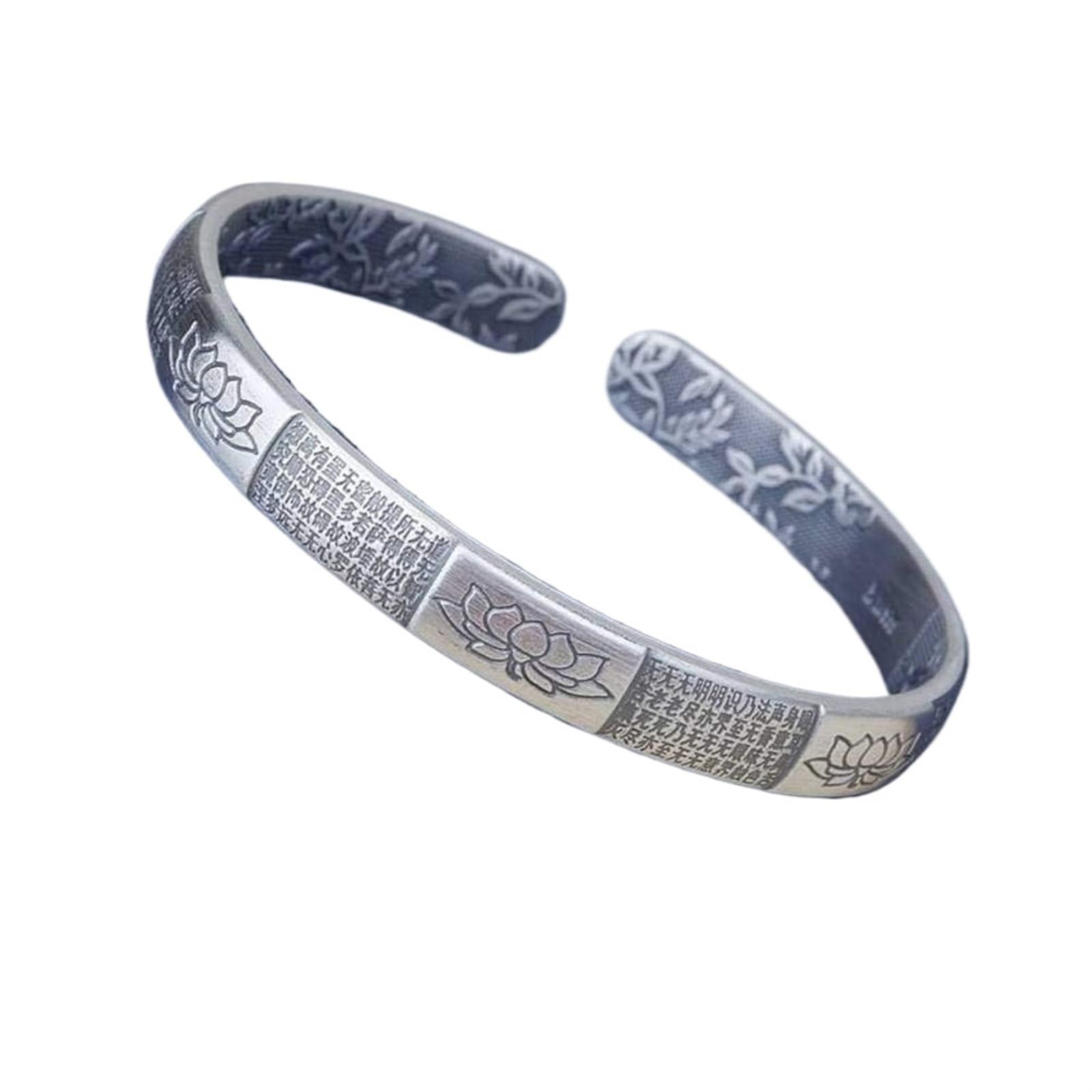 Bracciale in argento, bracciale rigido alla moda, braccialetto in argento 999 con detti buddisti Bracciale aperto femminile buddista Zen us Bracciale in argento Come mostrato i braccialetti possono es