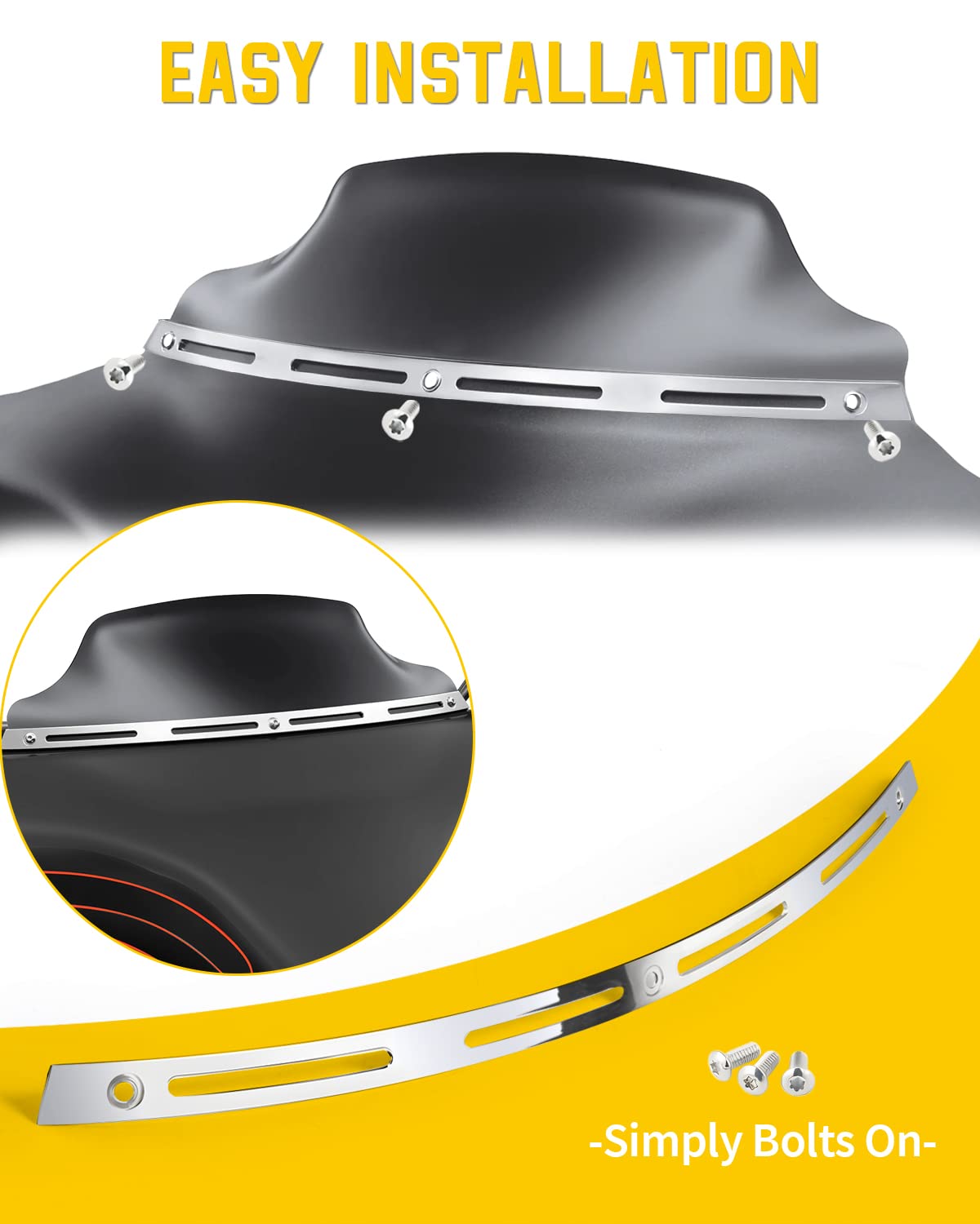 ANONEMOTO Slotted Windshield Trim Chrome Polished Stainless Windshield Trim Compatible for