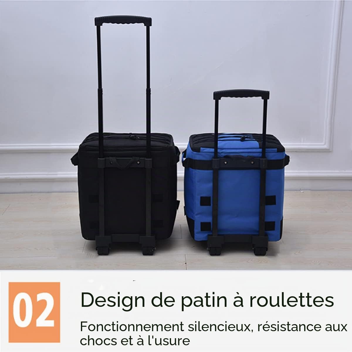 Grand sac isotherme de 43 l - Pliable - Avec barres de liaison et roulettes - Pour camping, pique-nique, plein air, voyages, courses en voiture