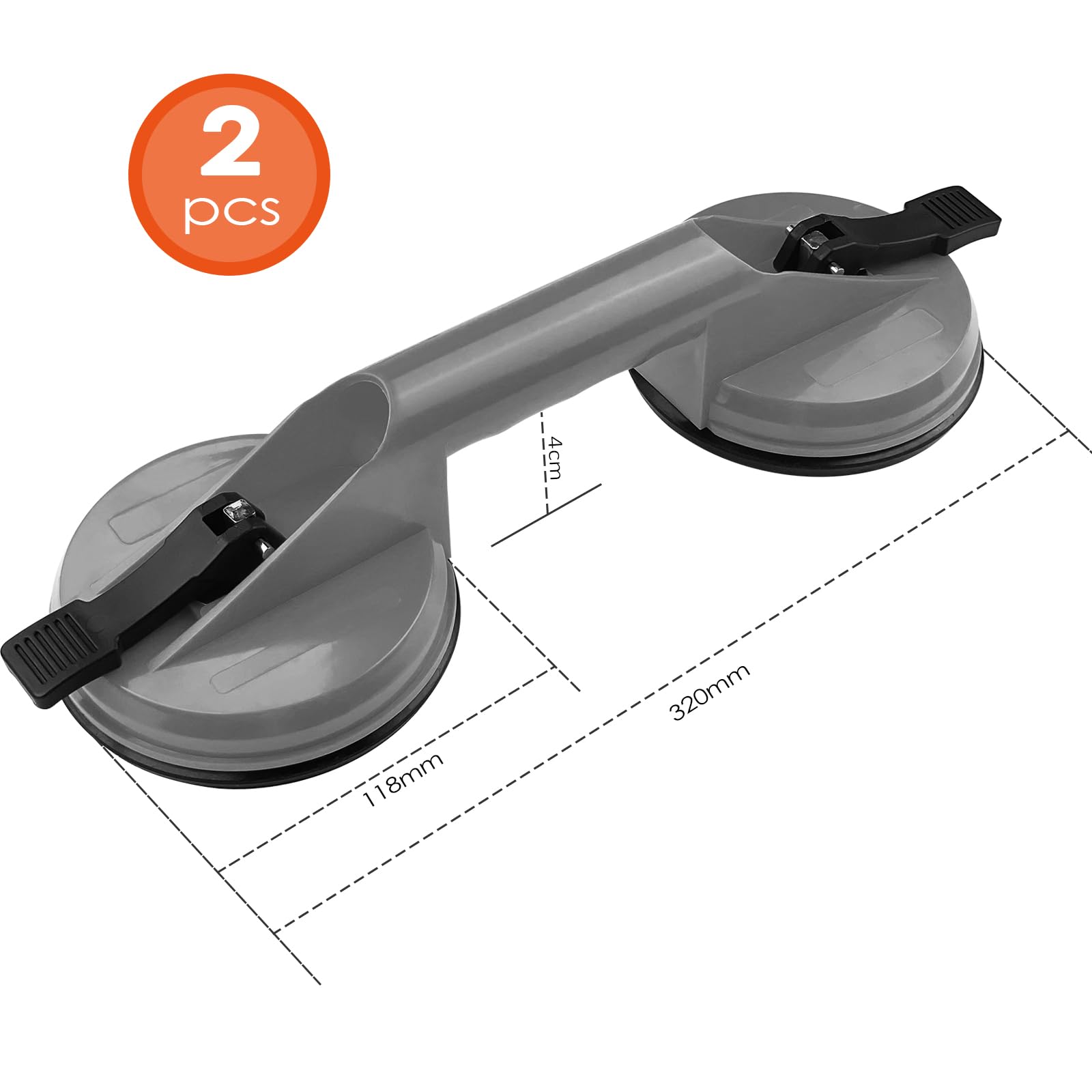 Baxcdyswe 2 Ventouses Pour Verre, Ventouses Pour Carreaux Avec Poignée Antidérapante, Capacité De Charge 100 Kg, Ventouse Pour Transport Sûr Carrelage, Vitres Pour Carrelage, Verre, Sol (orange