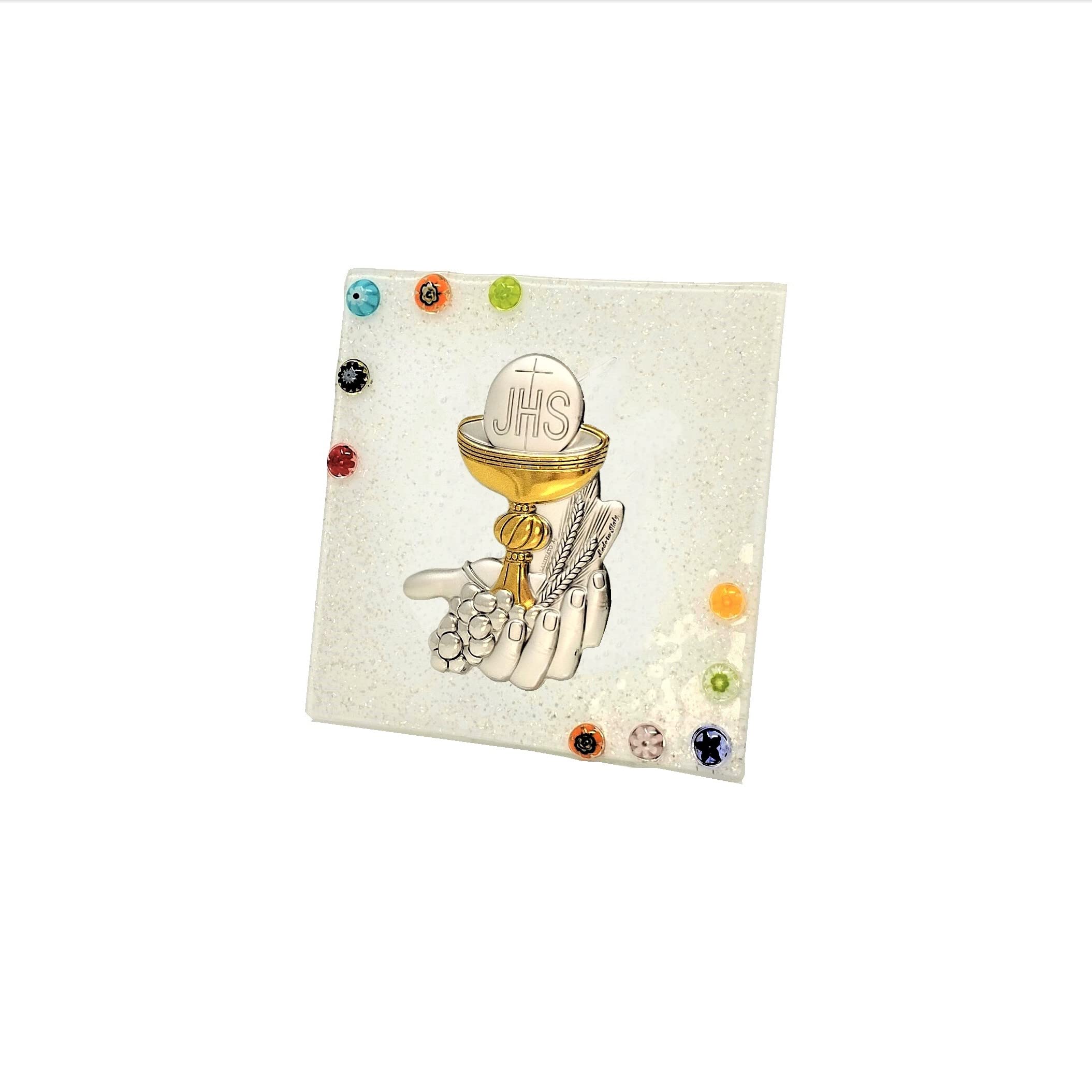 SOSPIRI VENEZIA Recuerdo de Primera Comunión en Vidrio de Murano Pequeña Decoración de Mesa Idea de Regalo Decorada para el Hogar (10x10 cm)