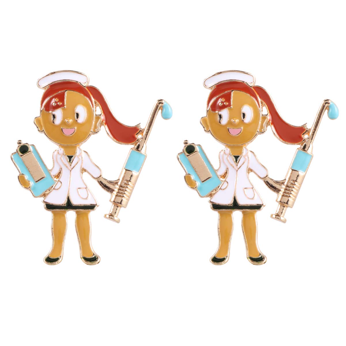 2pcs Heart Brooch Pin Heart Beat Alloy Collar Buttons Doctor Nurse Enamel Lapel Pin For Clothes Bags Hats (Red Love)