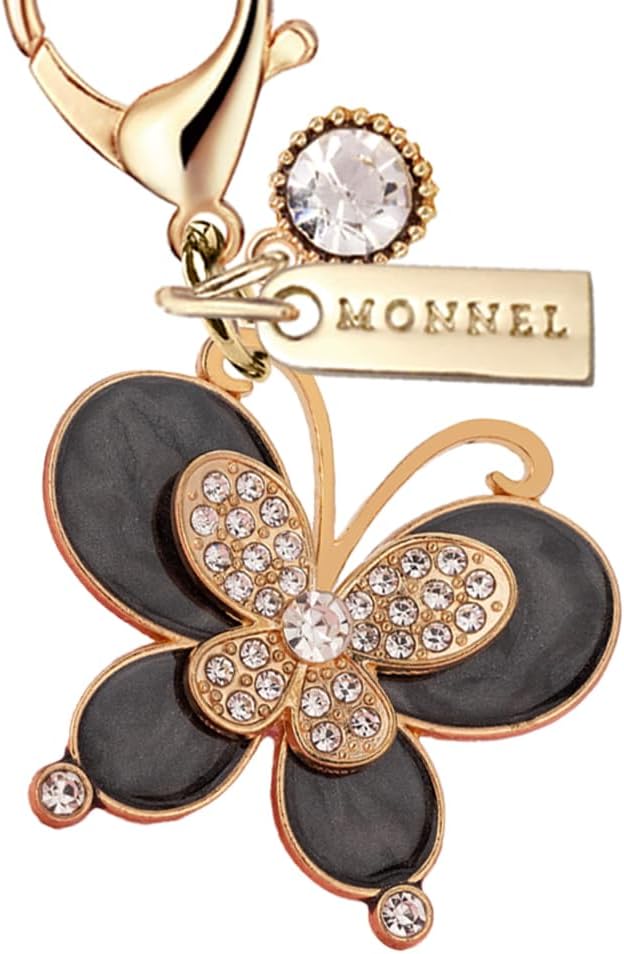 MC490 Crystal Butterfly Lobster Clasp Charm for Women with Velvet Bag (Black,1 Piece) - Image 2