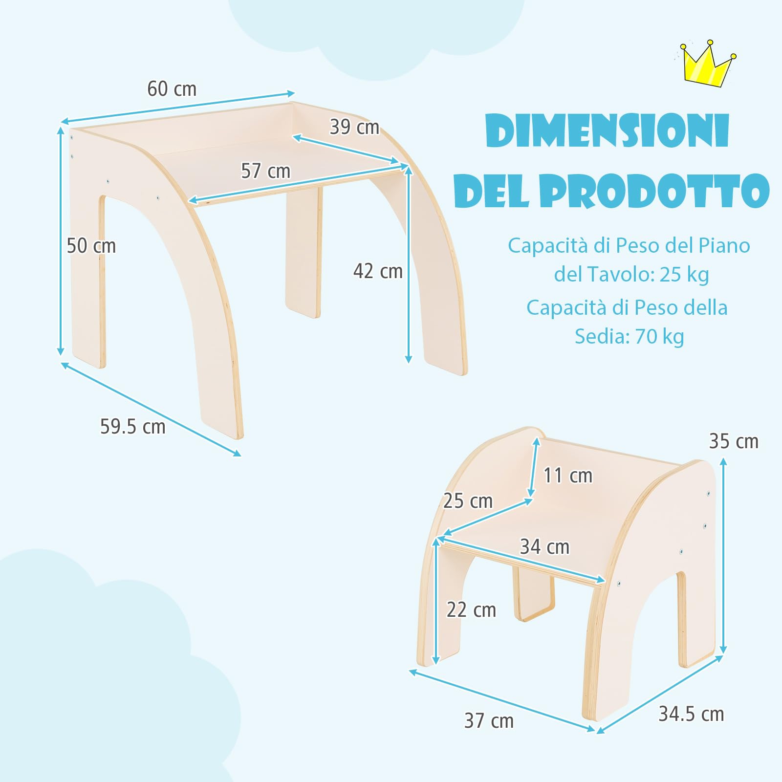 COSTWAY Set Tavolo e Sedie per Bambini 3+ Anni, Tavolino Legno con Sedie per Cameretta con Bordo Curvato e Ampio Piano, Mobile Salvaspazio per Camera da Letto, Soggiorno e Asilo (Bianco)